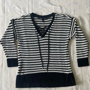 White House Black Market | V-Neck Black and White Sweater